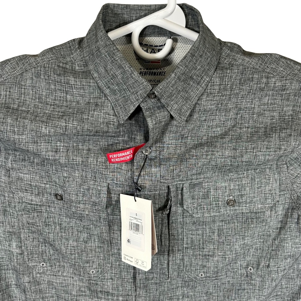 Chaps Mens Everyday Performance Short Sleeve Woven Shirt Charcoal Gray Small New